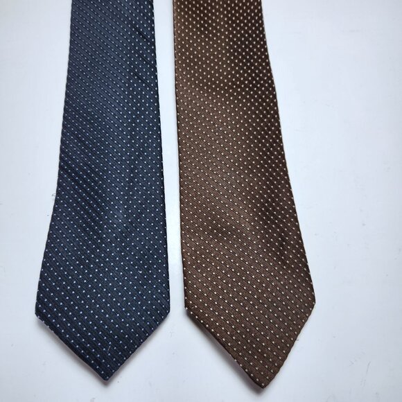 Woodward Men's Vintage Tie Quo Vadis Blue - Brown White Pin Dots - Picture 1 of 6